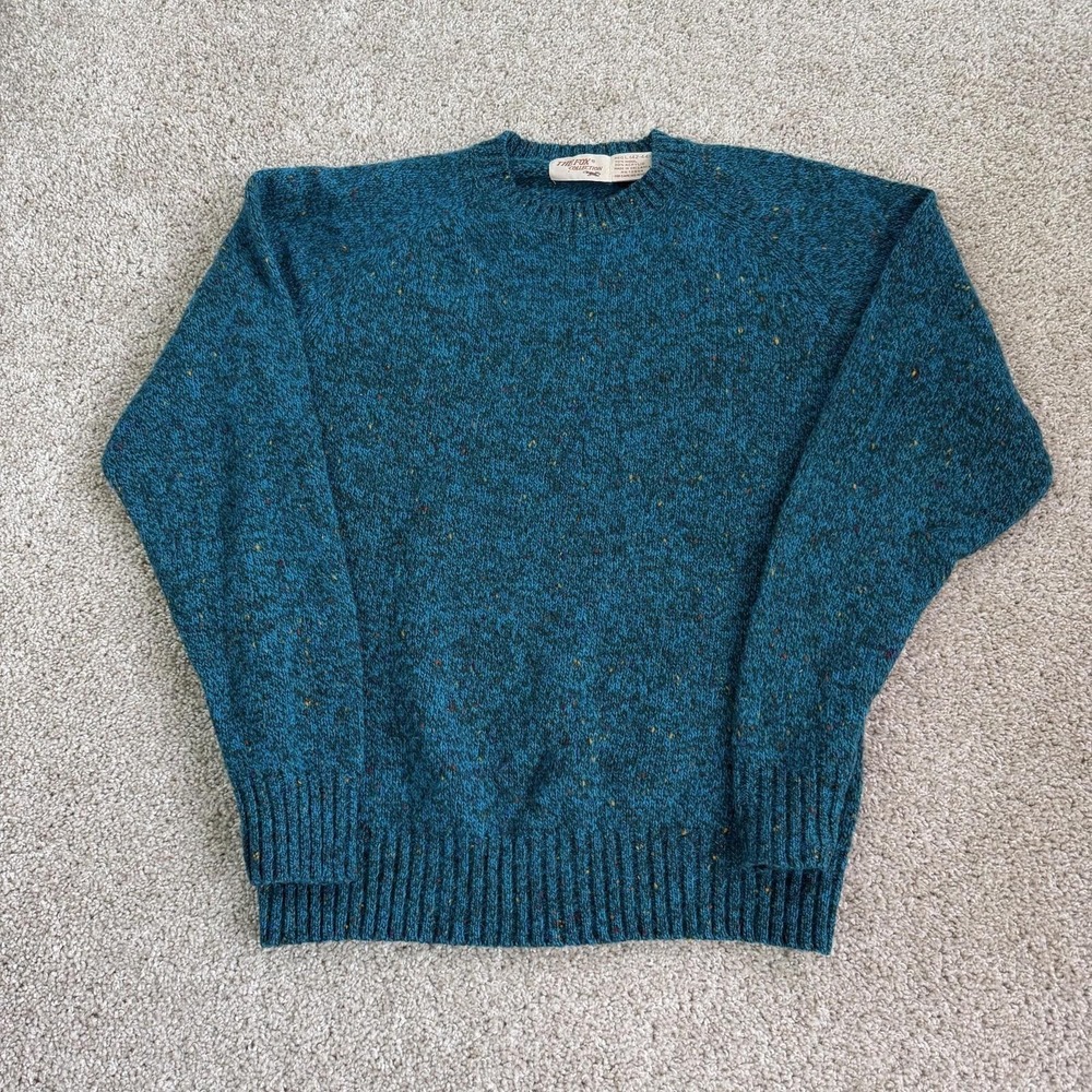 Vintage The Fox Collection Sweater Mens Large Blue Donegal Wool Blend Pullover